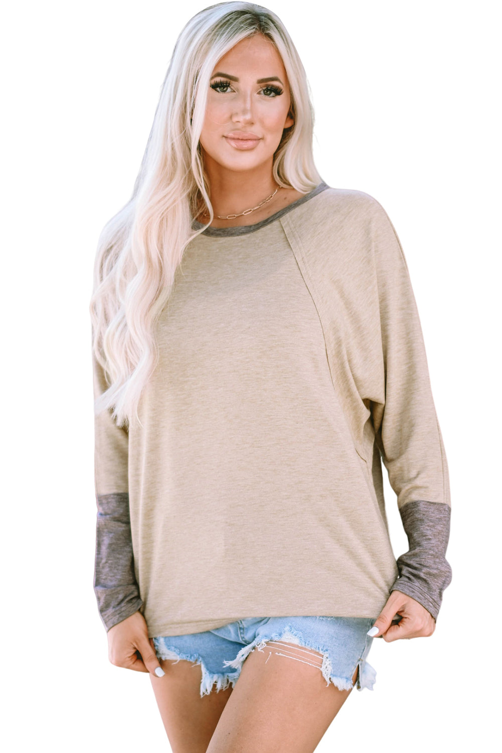 Contrast Cuffs Batwing Sleeve Loose Top