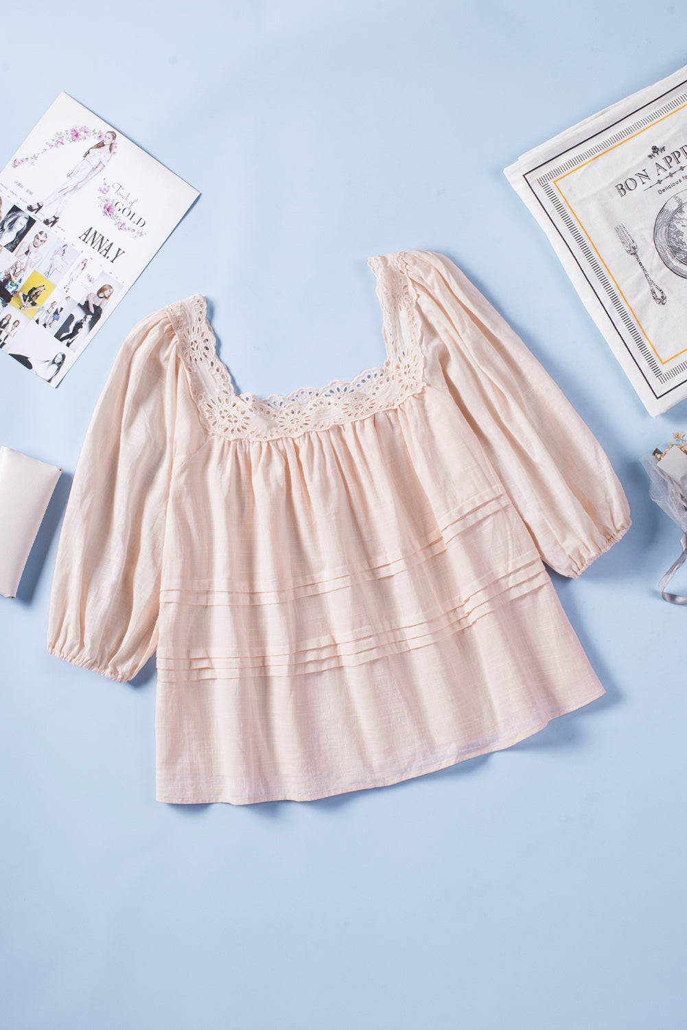 Puff Sleeve Eyelet Babydoll Blouse