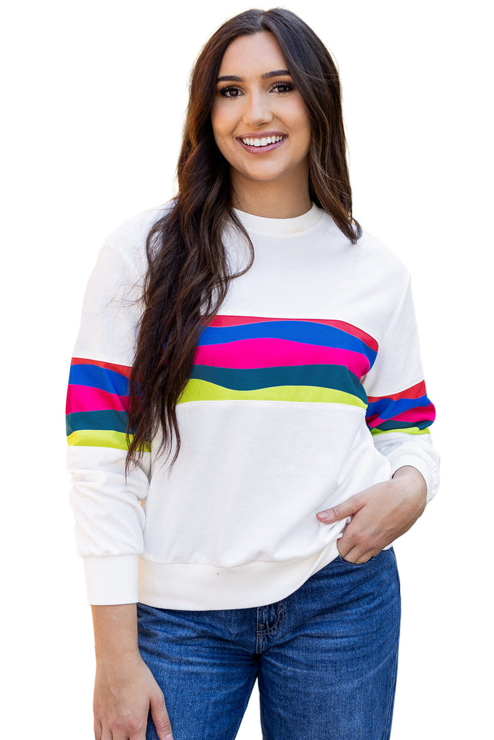 Colorful Striped Accent Long Sleeve T Shirt