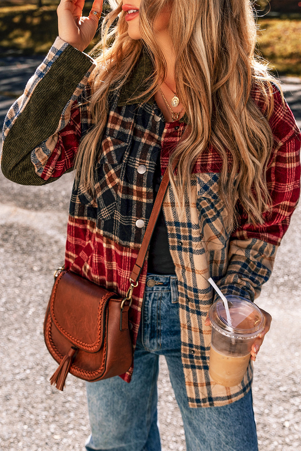 Mixed Plaid Patchwork Retro Shacket