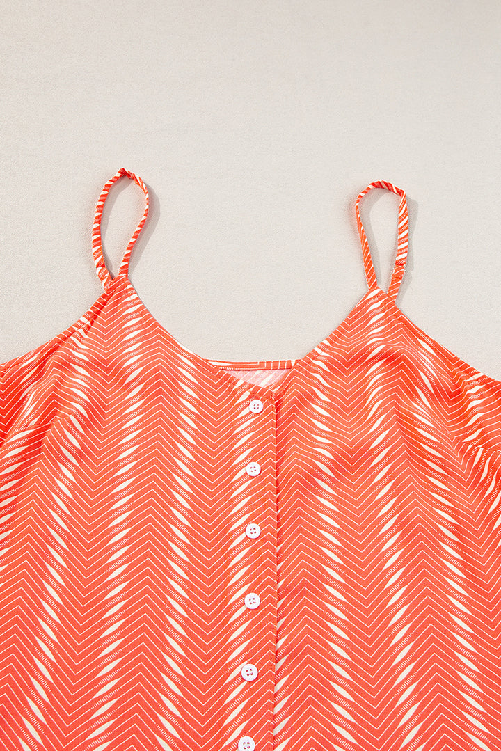 Chevron Stripe Print Buttoned V Neck Cami Top