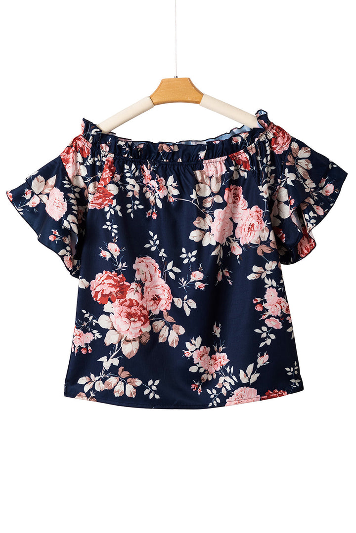 Ruffle Off Shoulder Flounce Sleeve Floral Blouse