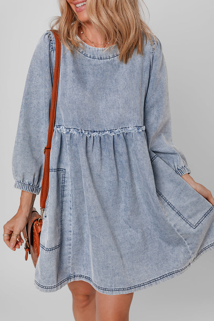 Light Wash High Waist Loose Fit Denim Mini Dress