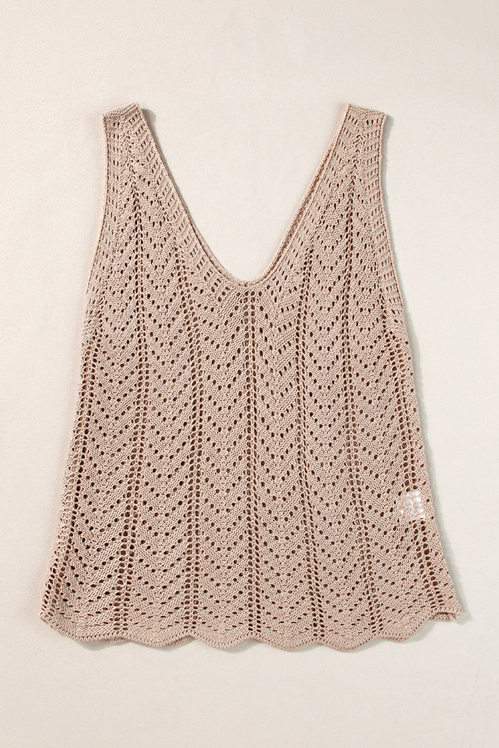 Scalloped Hem V Neck Crochet Knit Vest