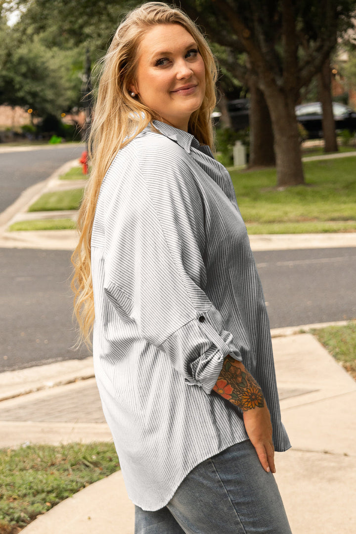 Rolled Tab Sleeve Buttoned Plus Size Shirt