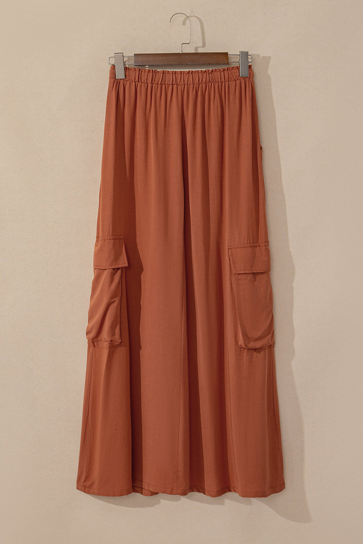 Mineral Wash Cargo Pocket Drawstring Waist Maxi Skirt