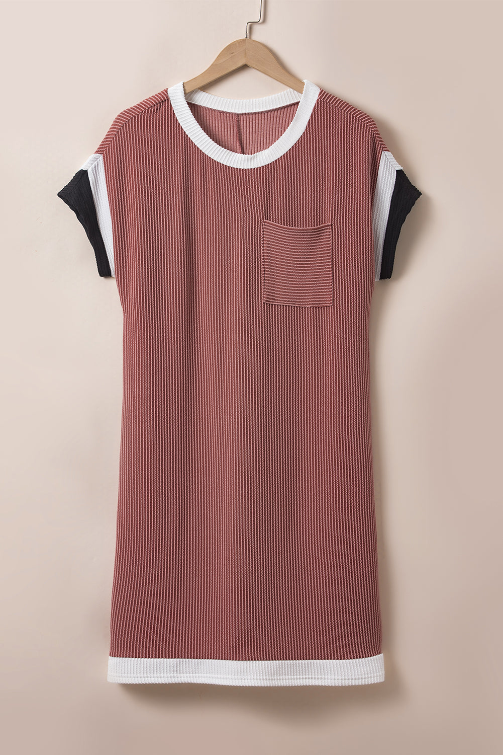 Textured Colorblock Edge Patched Pocket T Shirt Dress