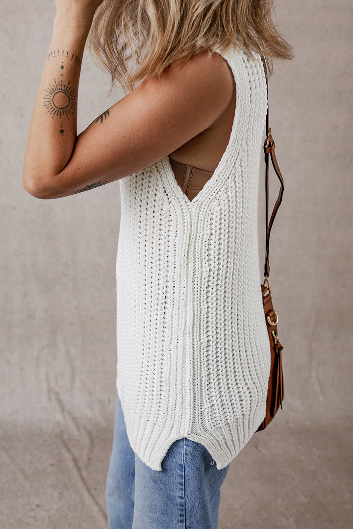 Turtleneck Knitted Slit Hem Sweater Vest