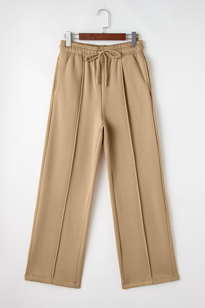 Exposed Seam Drawstring High Waist Wide Leg Pants