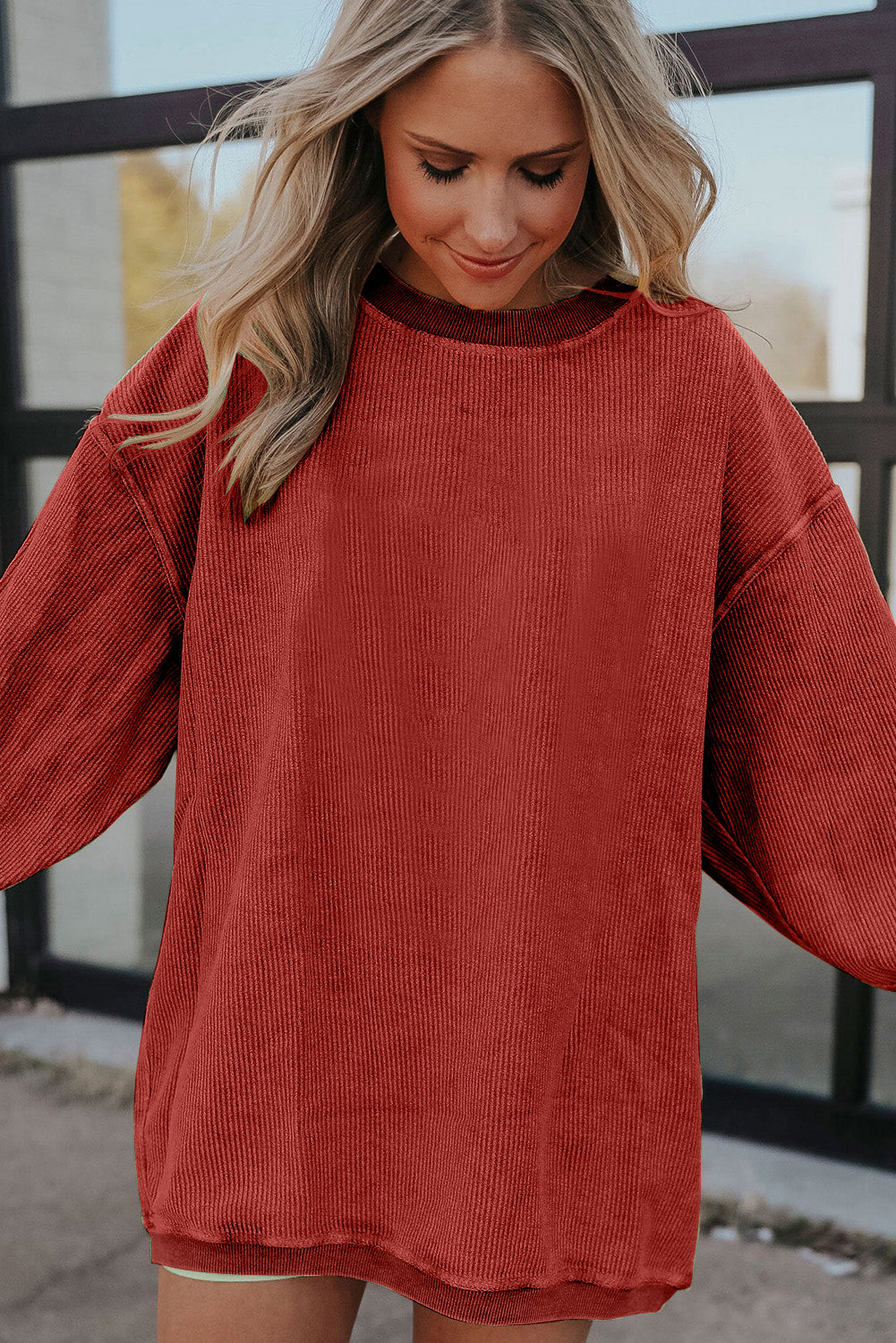 Ribbed Corduroy Oversized Sweatshirt