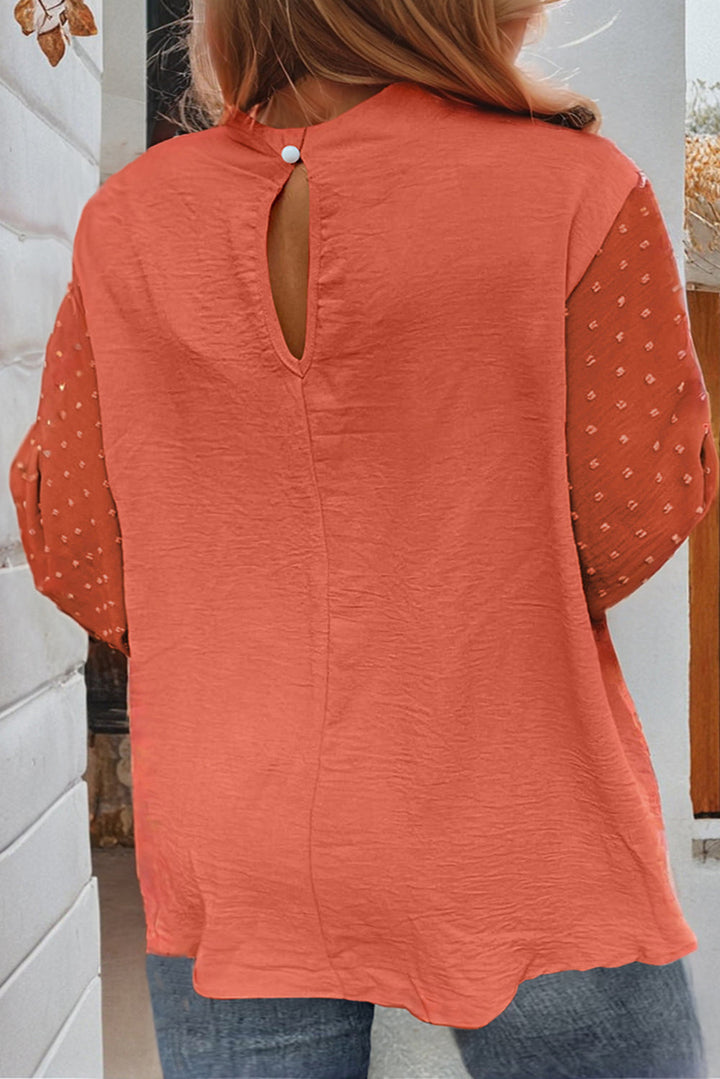 Swiss Dot Balloon Sleeve Loose Blouse