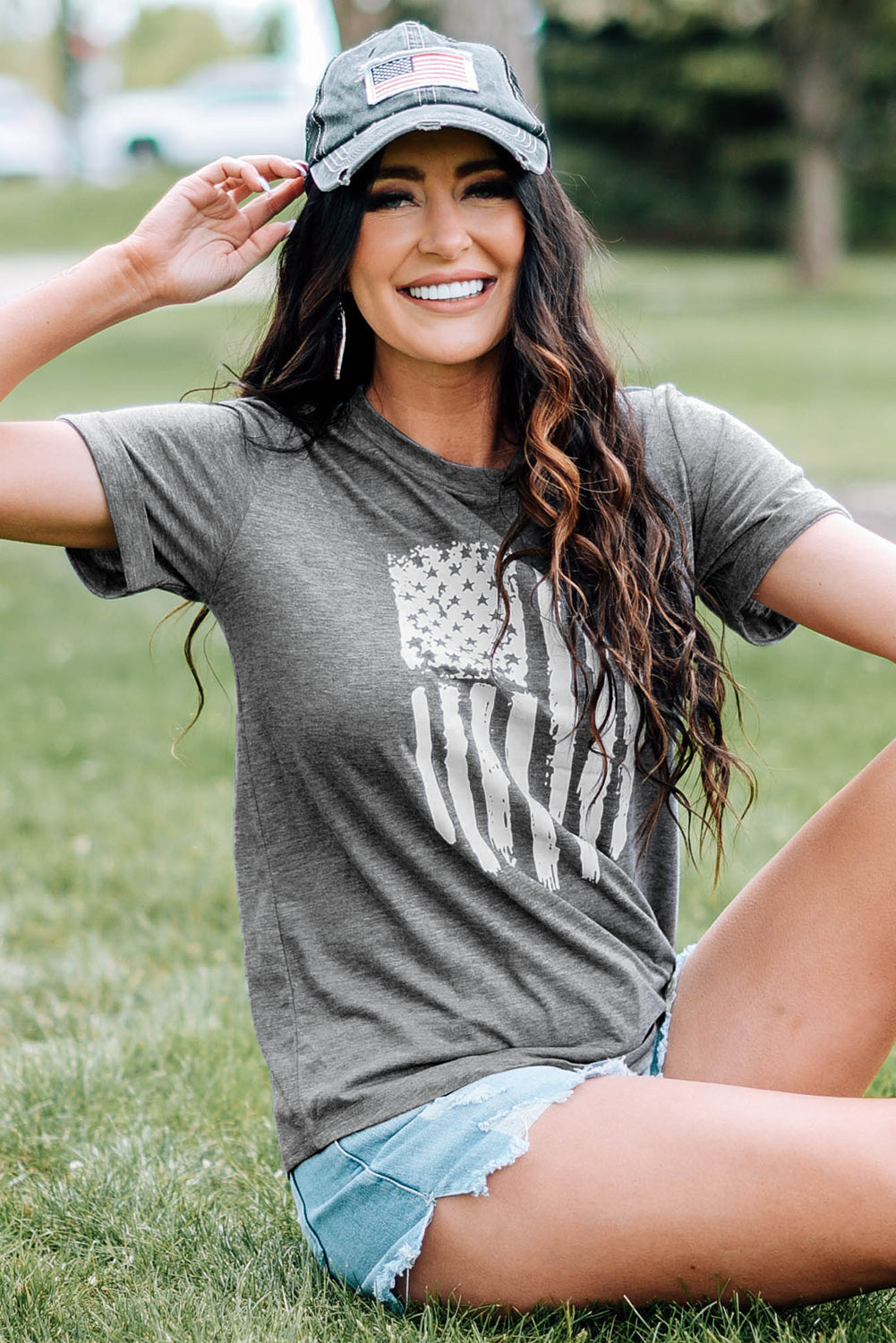 America Flag Print Crewneck T-shirt