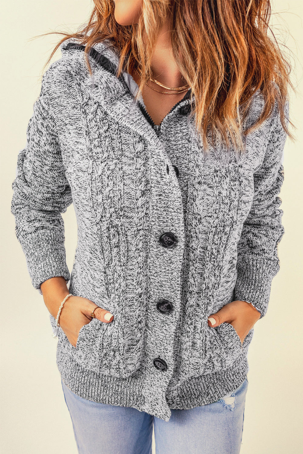 Long Sleeve Button-up Hooded Cardigans