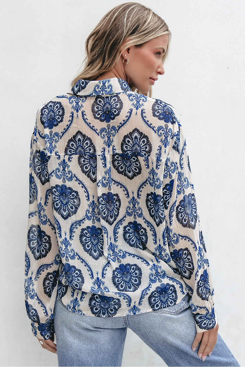 Tribal Pattern Buttoned Front Loose Shirt