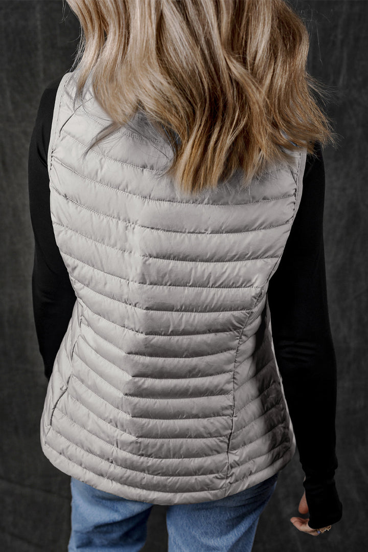 Plush Collared Quilted Zipped Puffer Vest