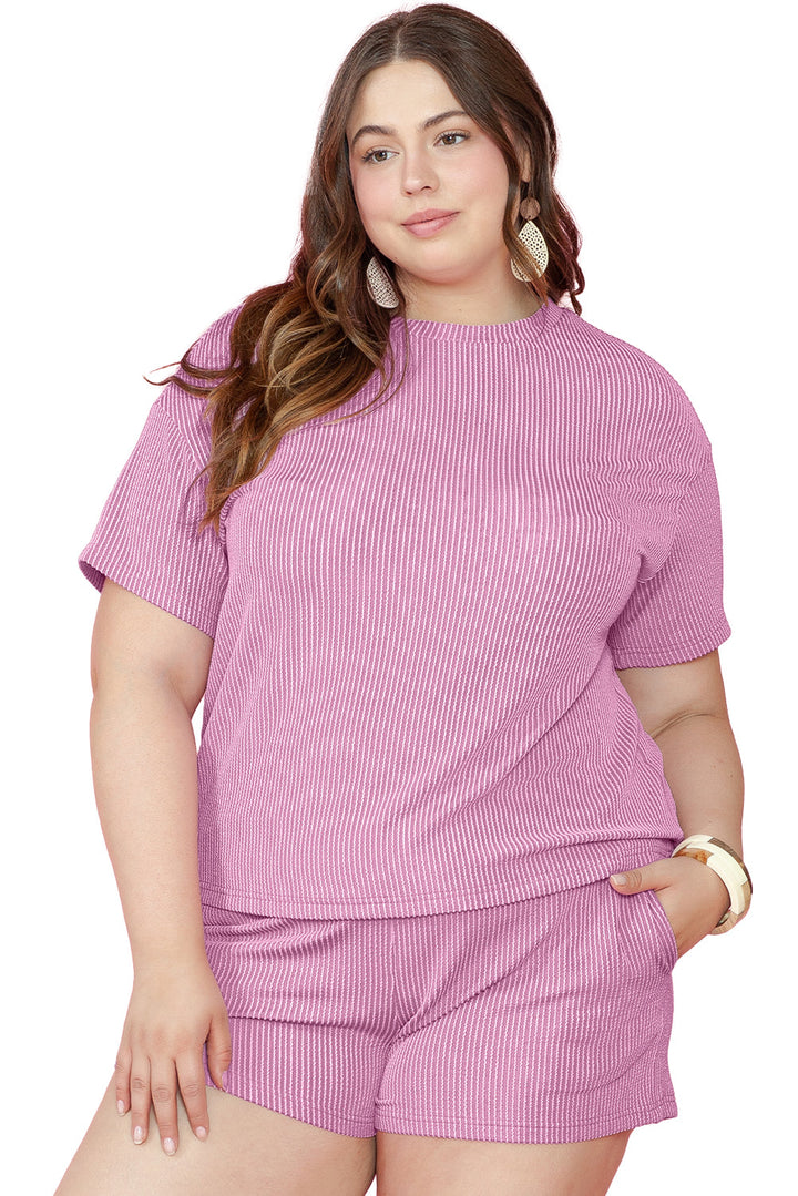 Ribbed Knit T Shirt and Shorts Plus Size Lounge Set