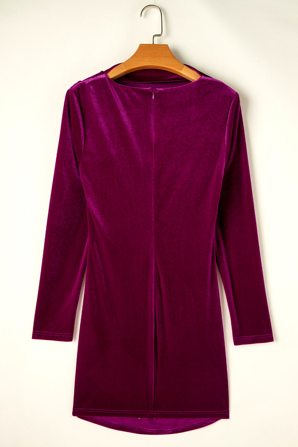 Velvet Mock Neck Ruched Long Sleeve Bodycon Dress