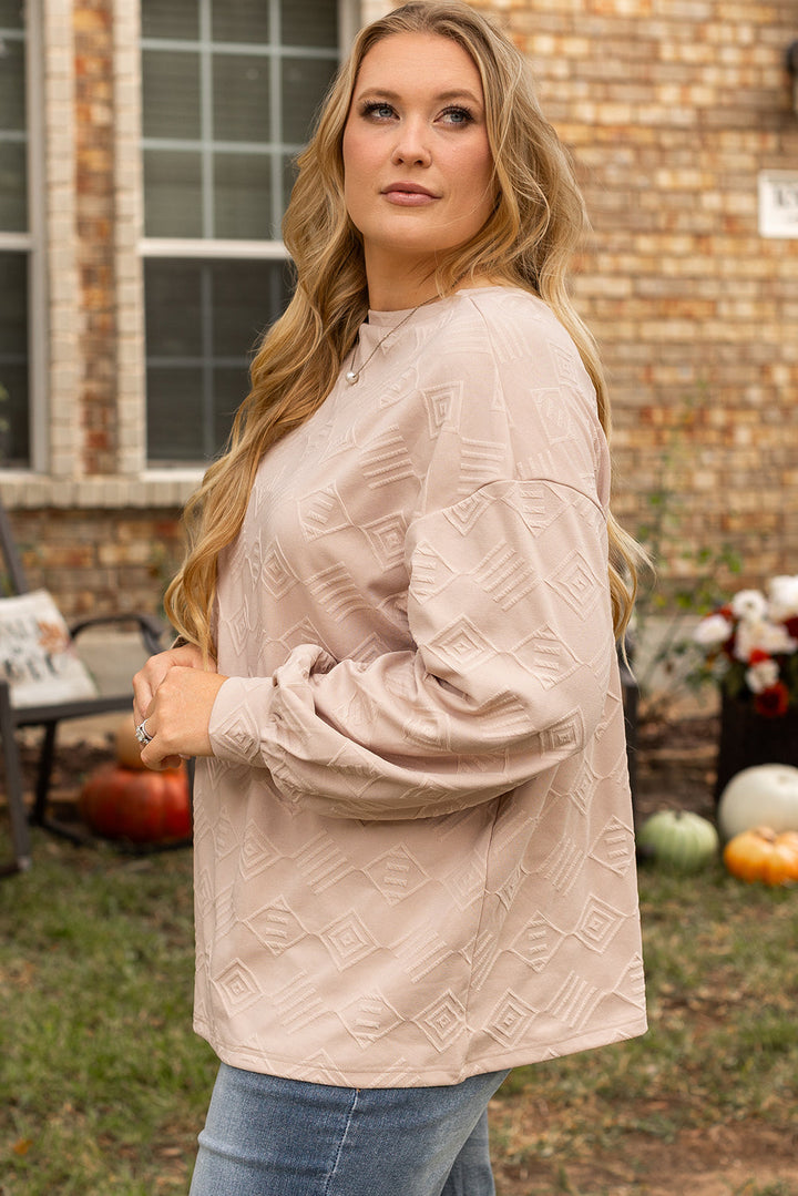 Plus Size Textured Drop Shoulder Crew Neck Sweatshirt