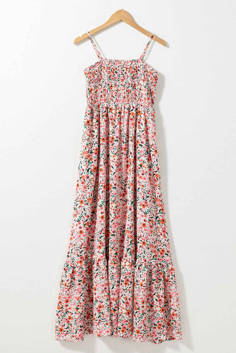 Boho Floral Smocked Ruffled Maxi Dress