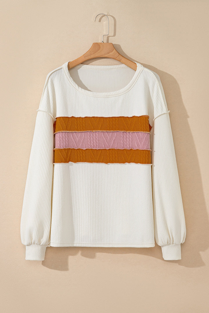 Corded Exposed Seam Knit Patchwork Drop Sleeve Top