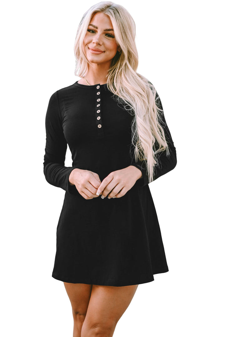 Solid Long Sleeve Henley Dress