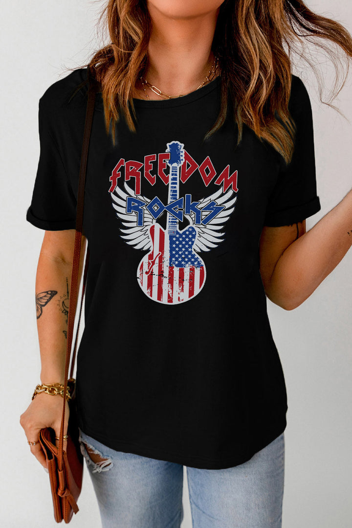 American Flag Guitar Print Crew Neck Tee