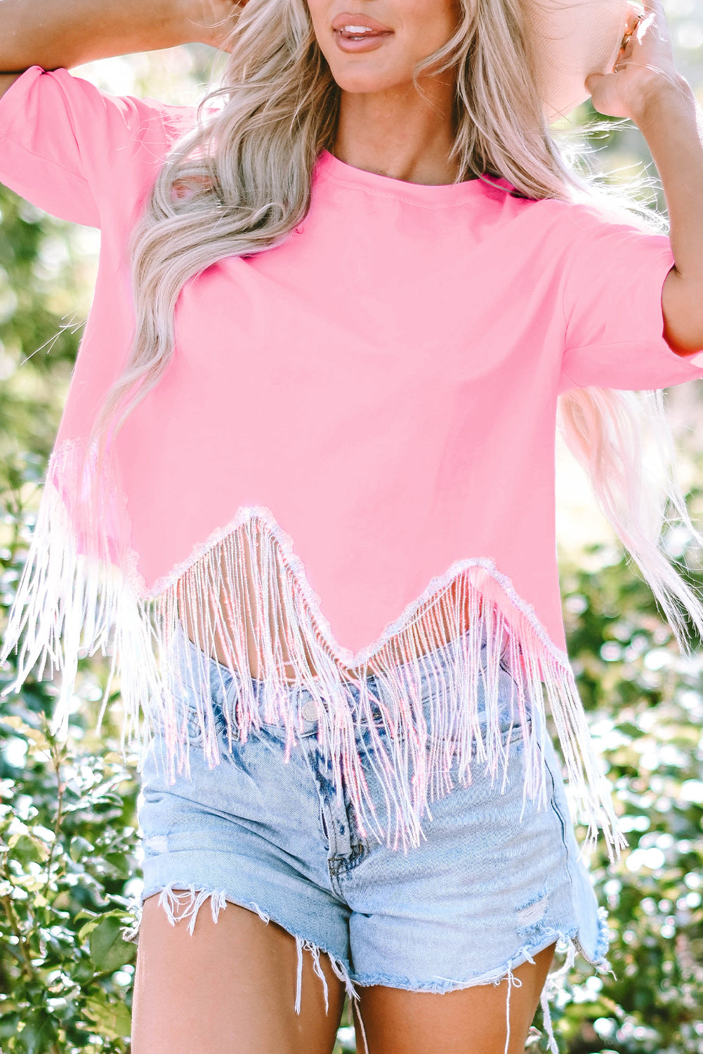 Fringed Sequin Crop T-shirt