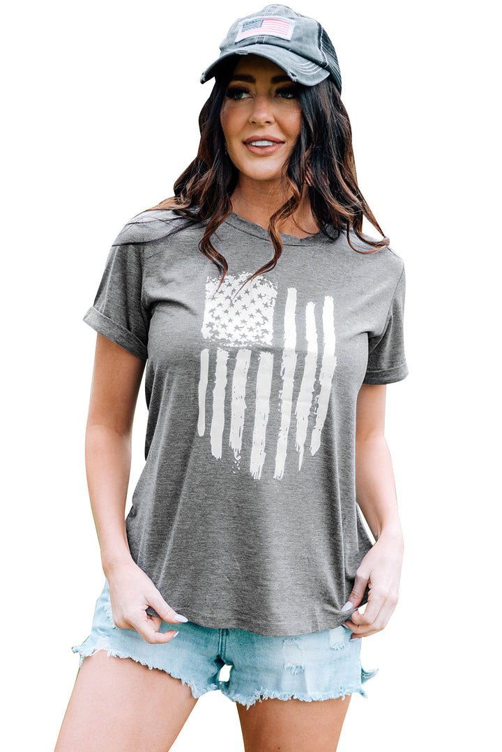 America Flag Print Crewneck T-shirt