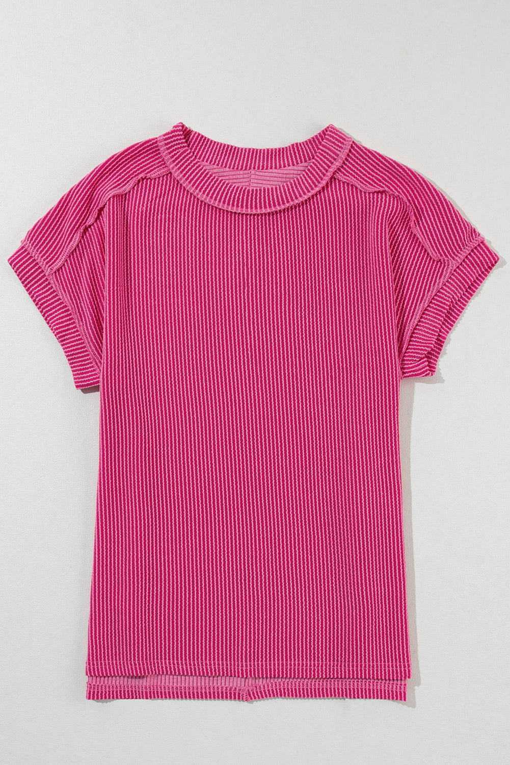 Textured Knit Exposed Stitching T-shirt