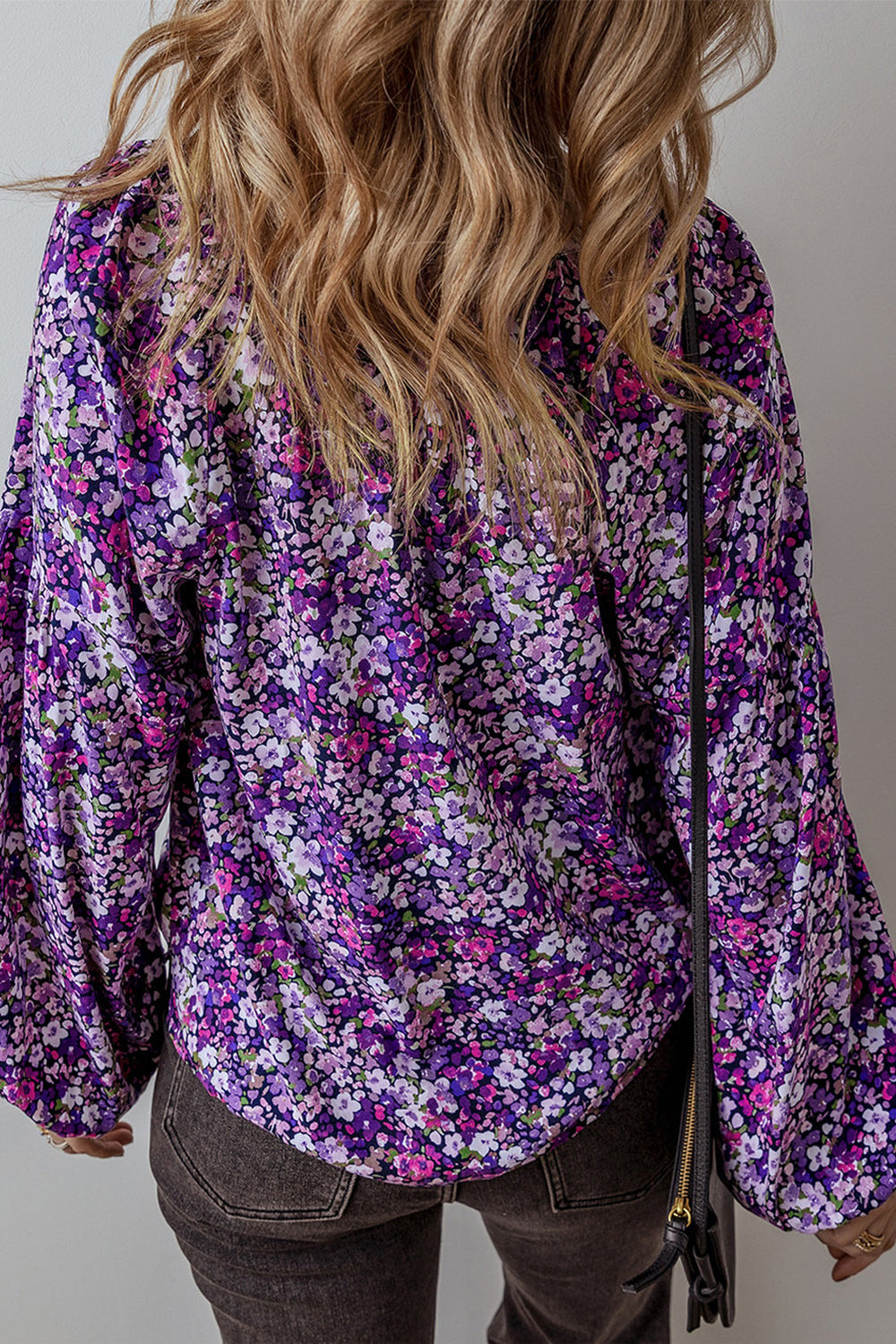 Boho Flower Split V Neck Bubble Sleeve Blouse