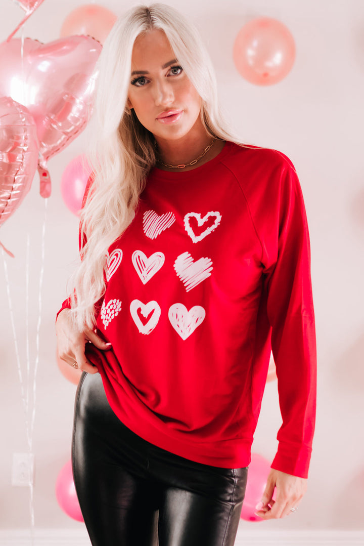 Hearts Print Crewneck Long Sleeve Sweatshirt