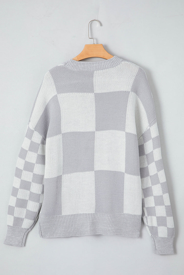 Checkered Print Drop Shoulder Sweater