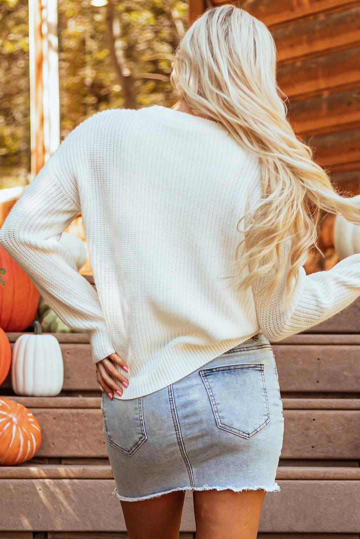 Pumpkin Yarn Stitch Ribbed Knit Sweater