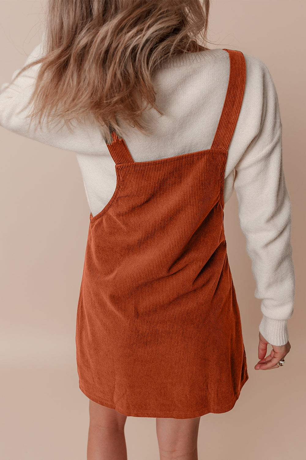 Solid Front Pockets Sleeveless Corduroy Overall Dress