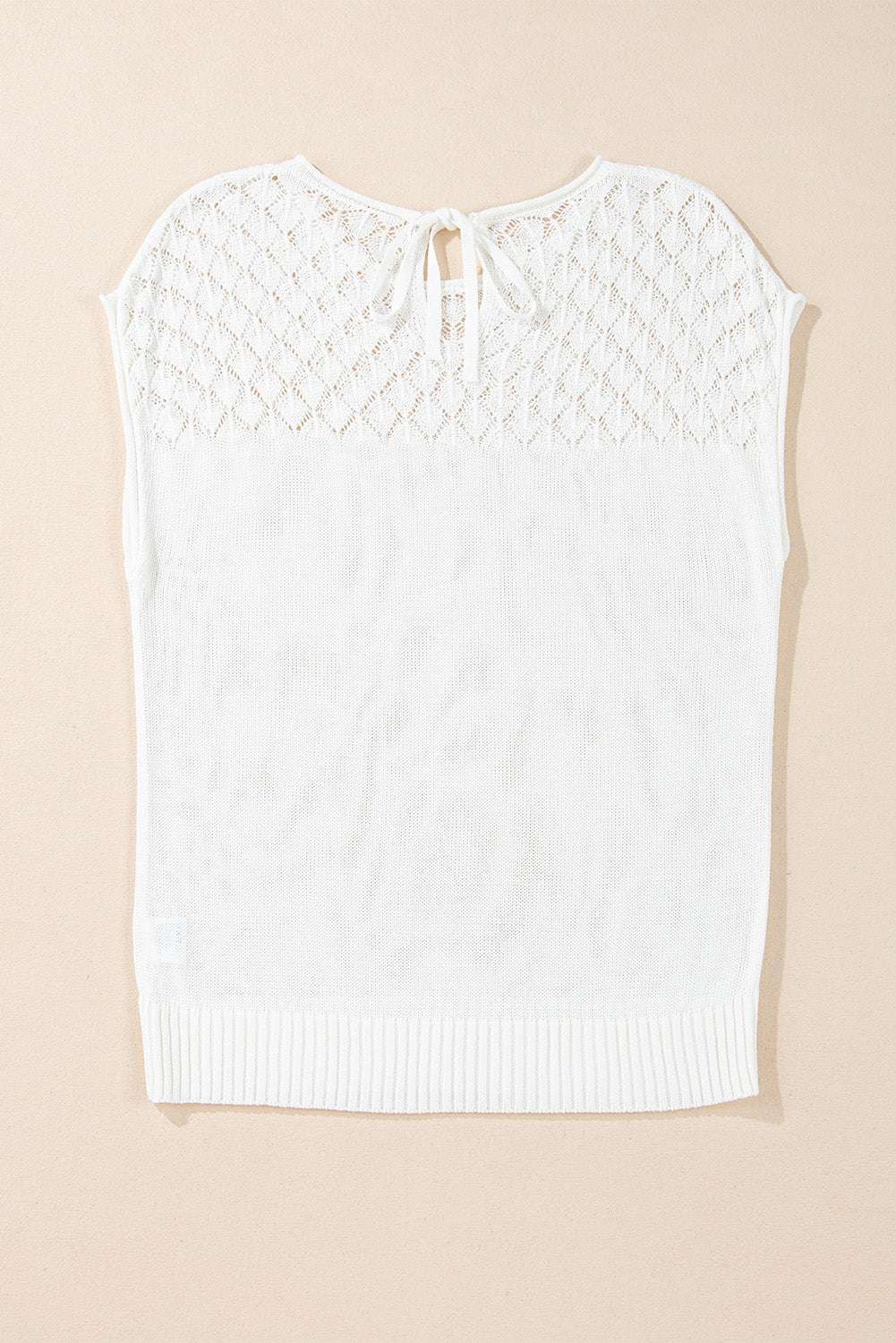 Eyelet Knit Tied Back Short Sleeve Sweater