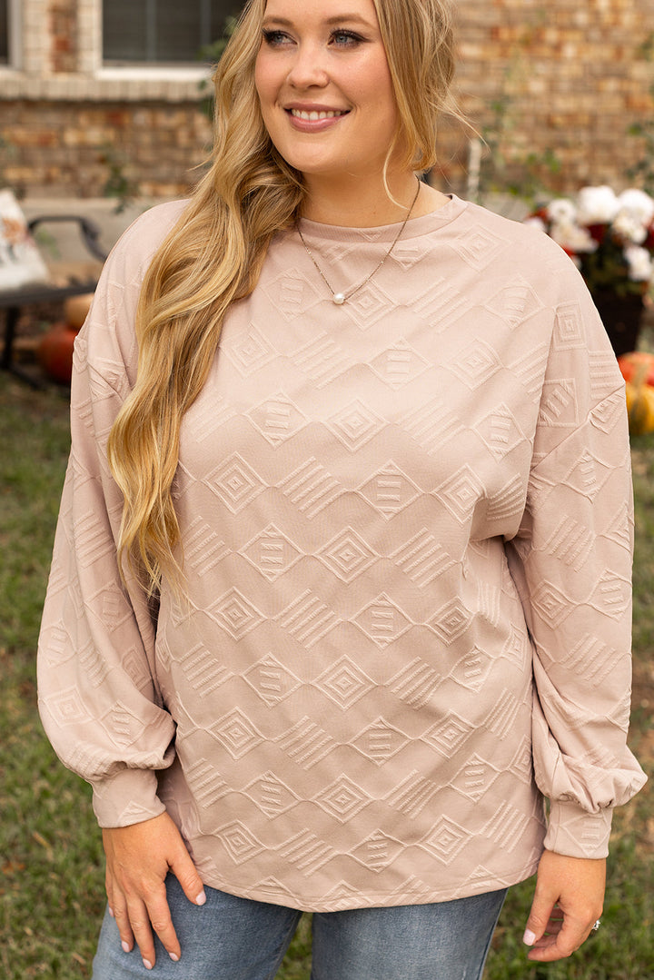 Plus Size Textured Drop Shoulder Crew Neck Sweatshirt