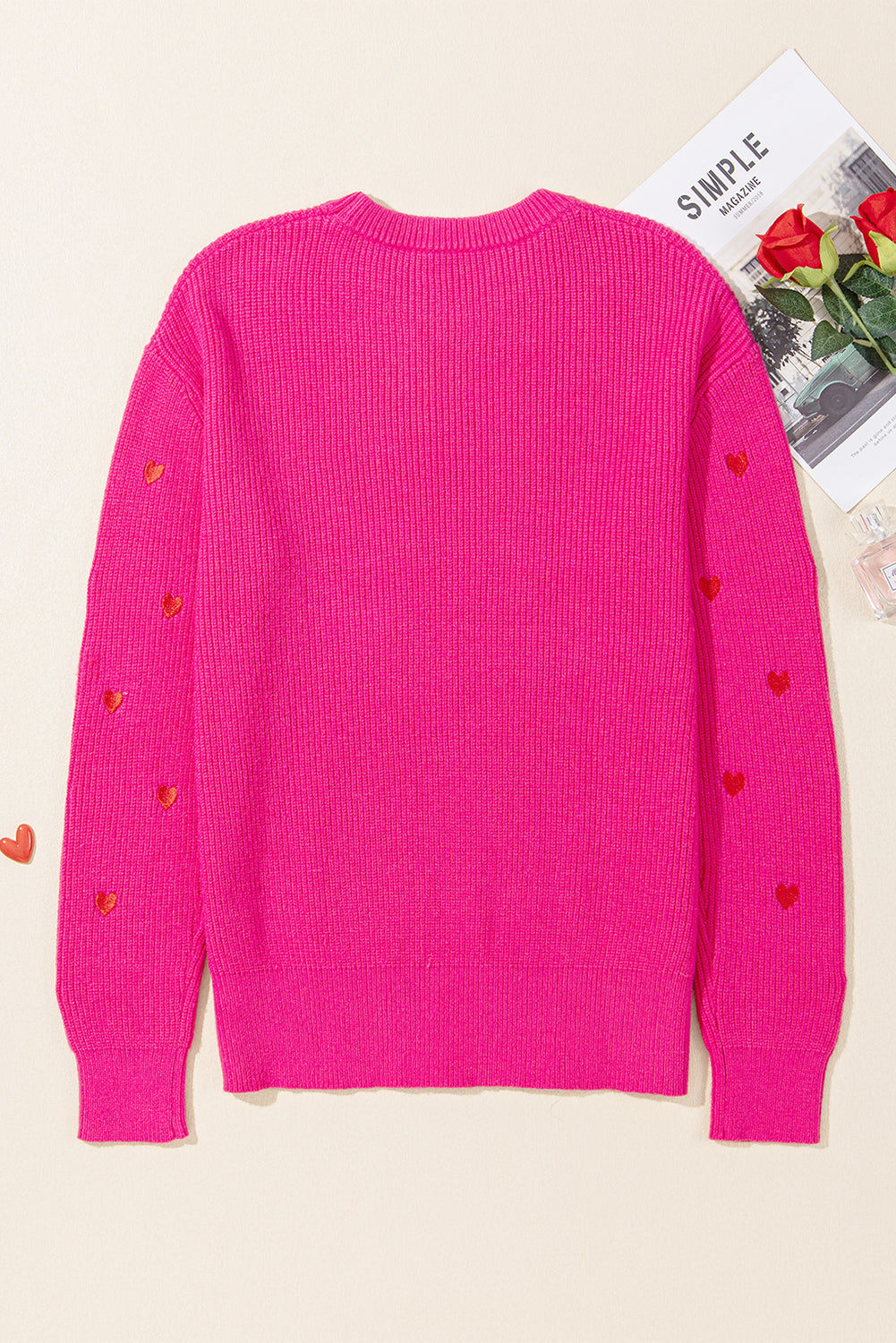 Heart Shape Drop Shoulder Round Neck Sweater