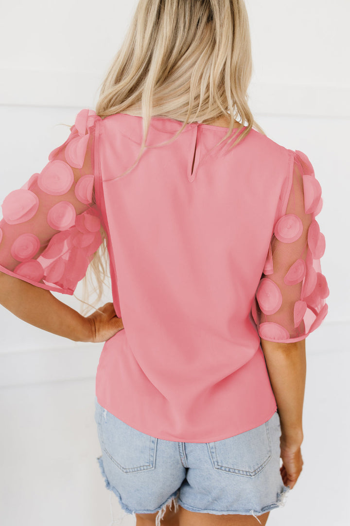 Contrast Applique Mesh Half Sleeve Blouse