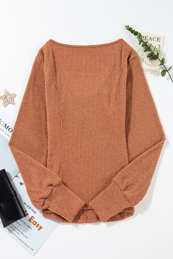 U Neck Textured Long Sleeve Top