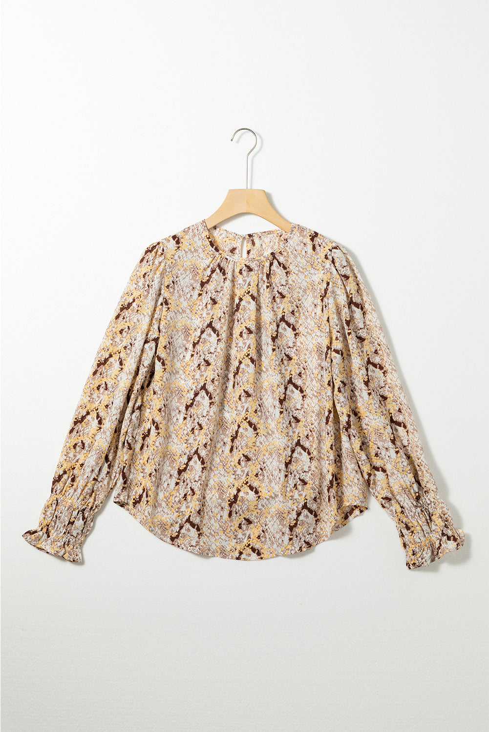 Glitter Snake Grain Pleated Round Neck Blouse