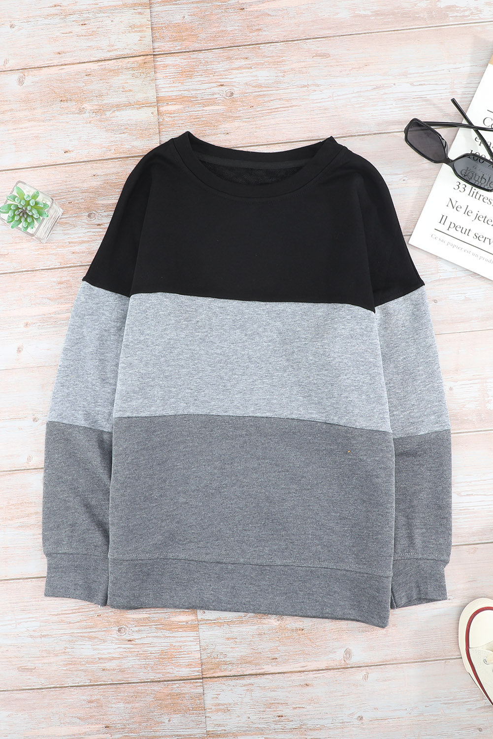 Colorblock Contrast Stitching Sweatshirt with Slits