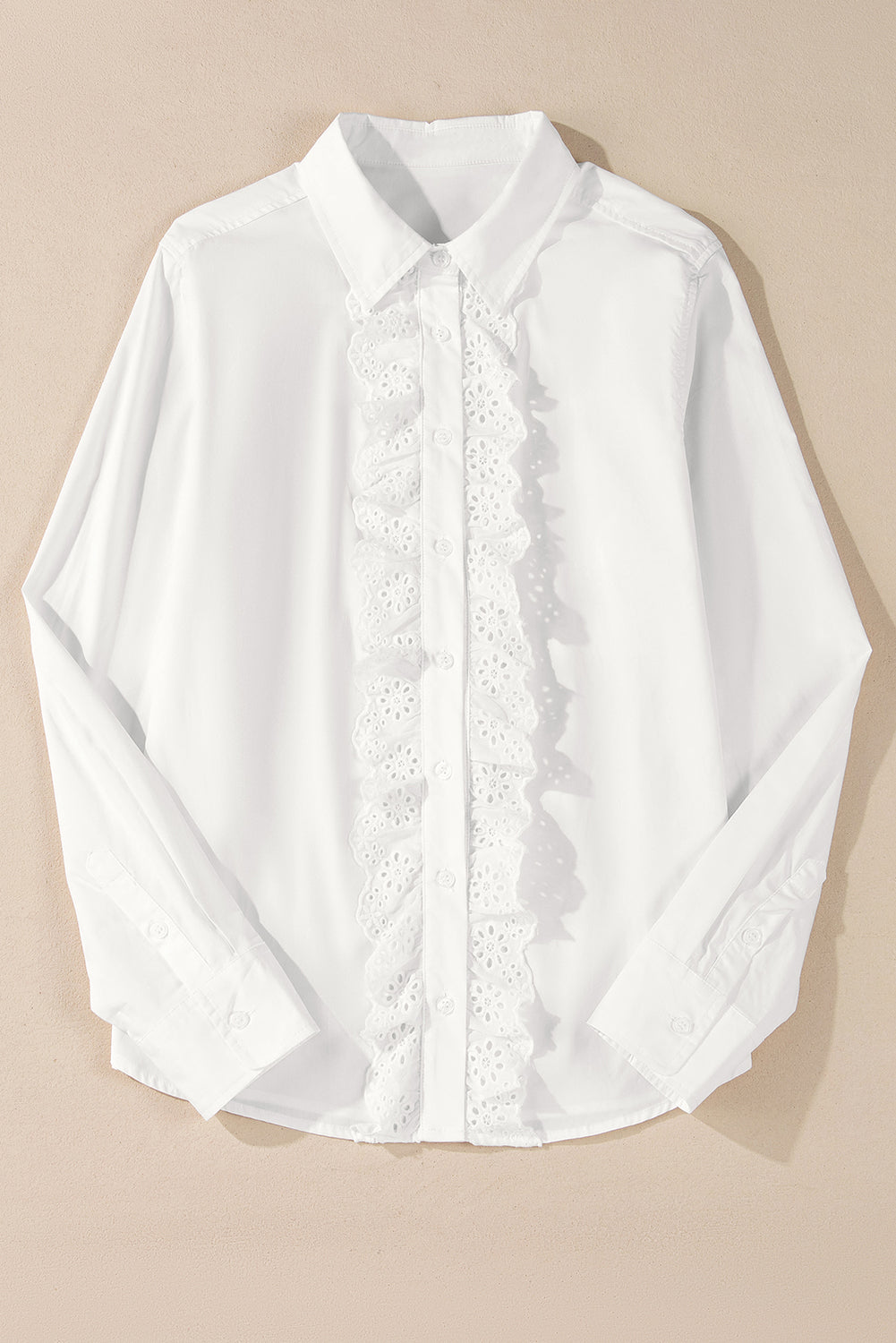 Lace Crochet Trim Turn Down Collar Buttoned Shirt