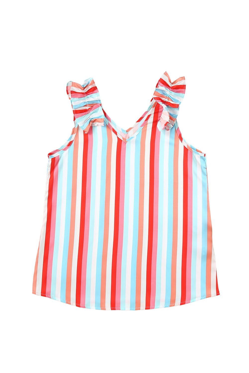 Striped V Neck Ruffle Straps Tank Top