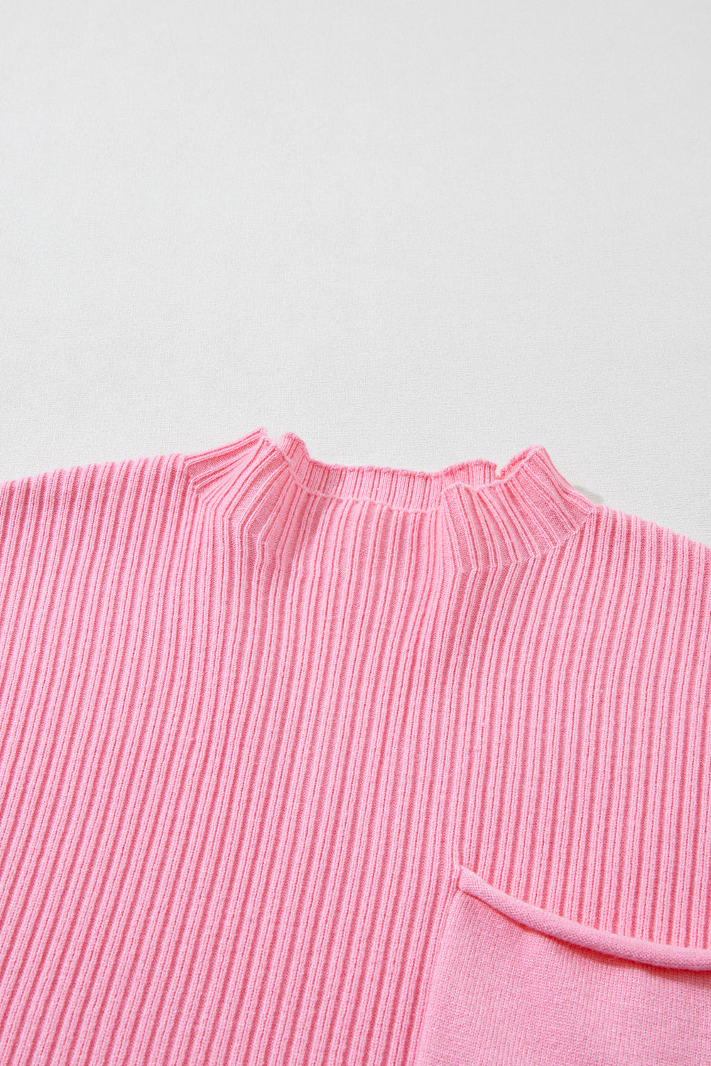 Patch Pocket Ribbed Knit Short Sleeve Sweater