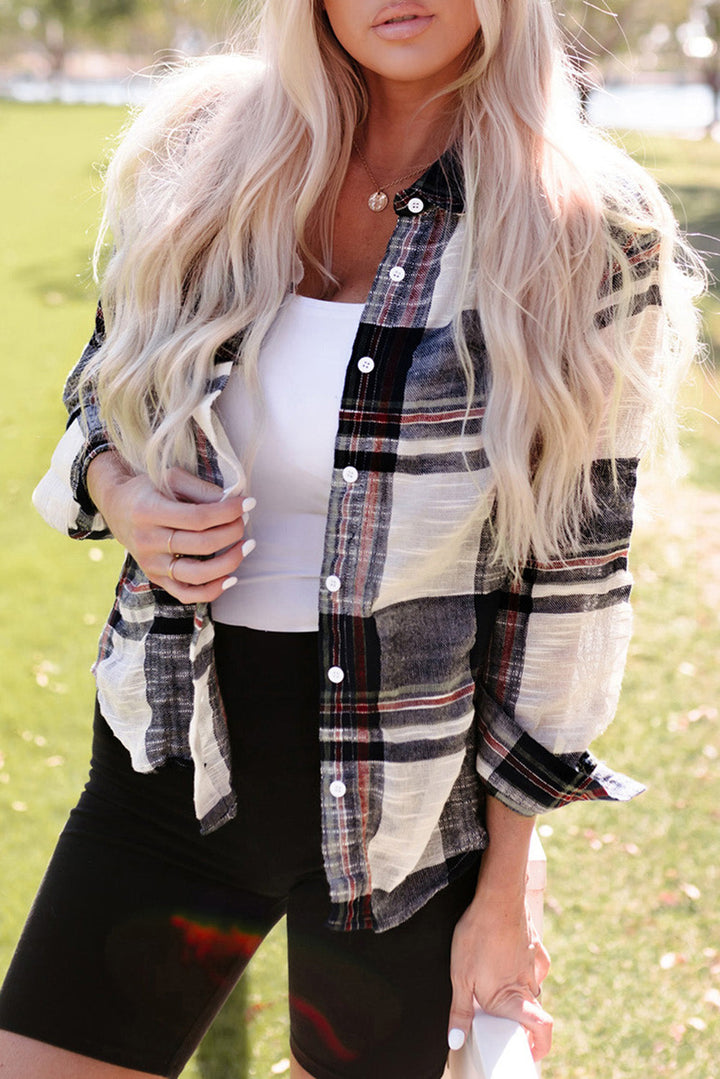 Distressed Raw Edge Plaid Print Shirt