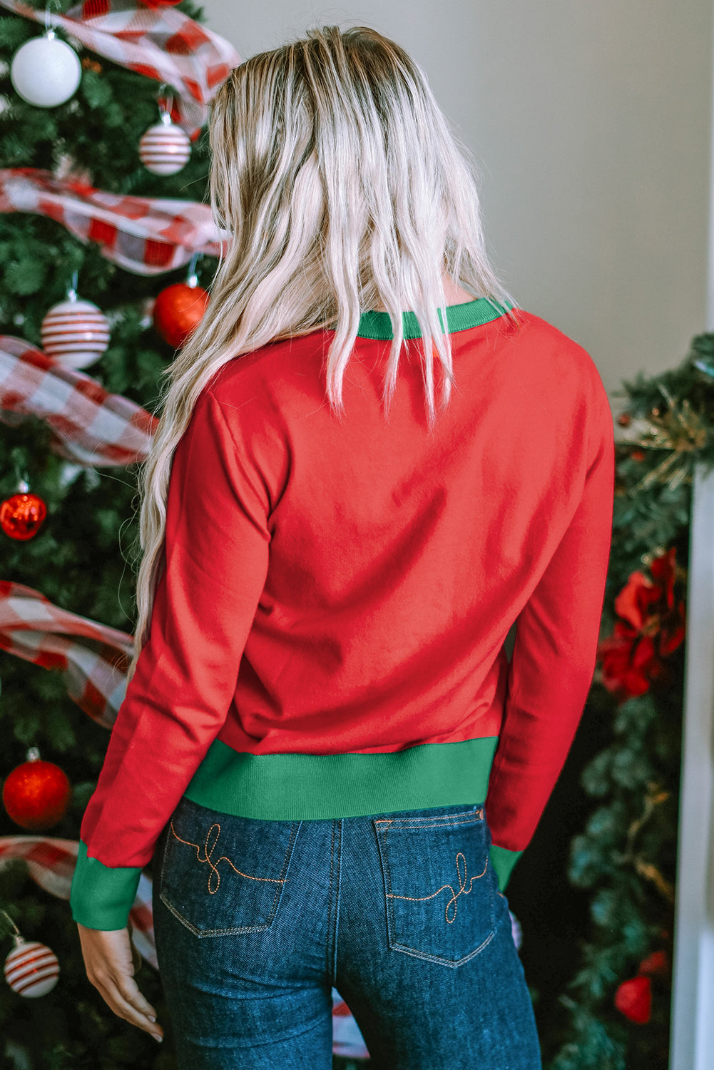 Tinsel Merry & Bright Graphic Contrast Trim Sweater