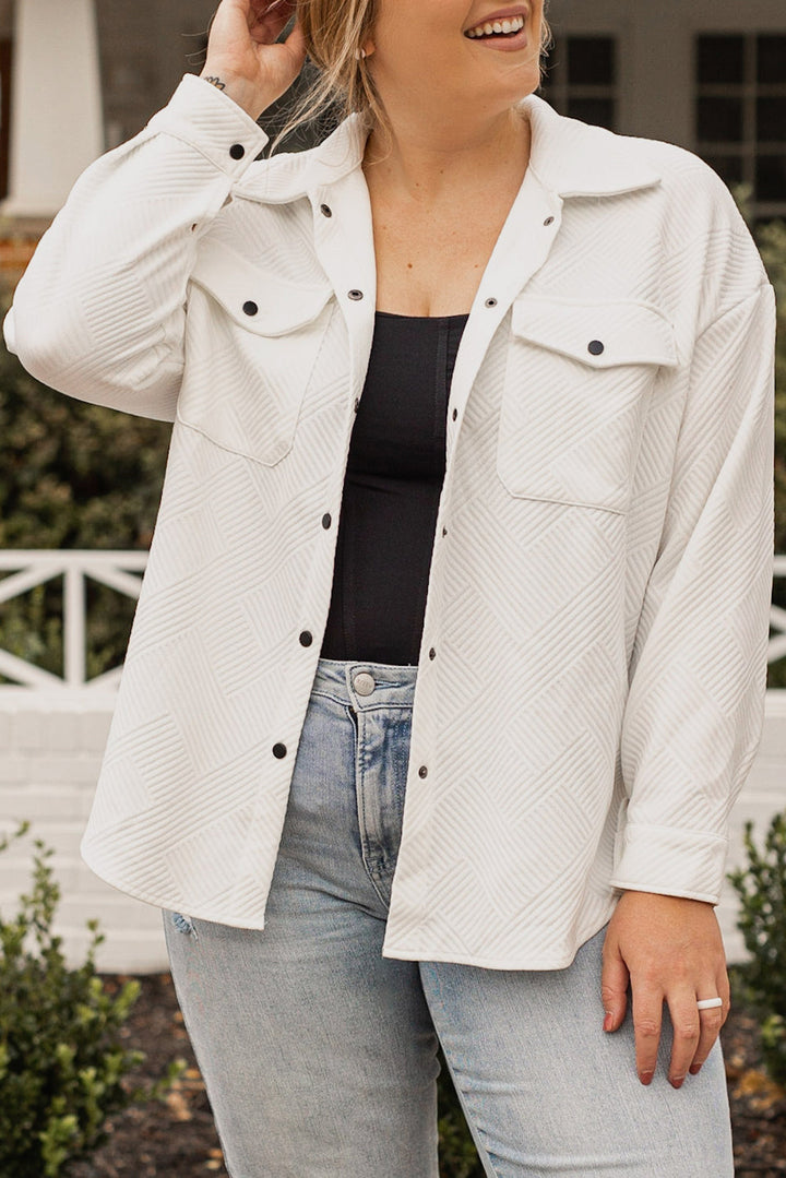 Plus Size Textured Flap Pockets Jacket