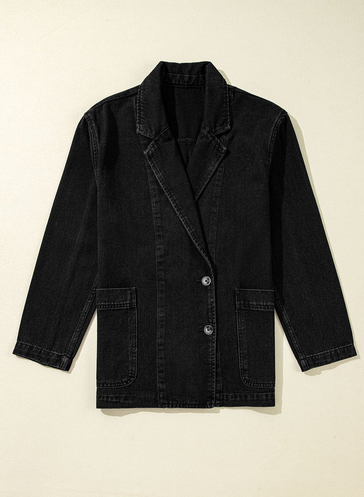 Side Pockets Lapel Collar Denim Jacket