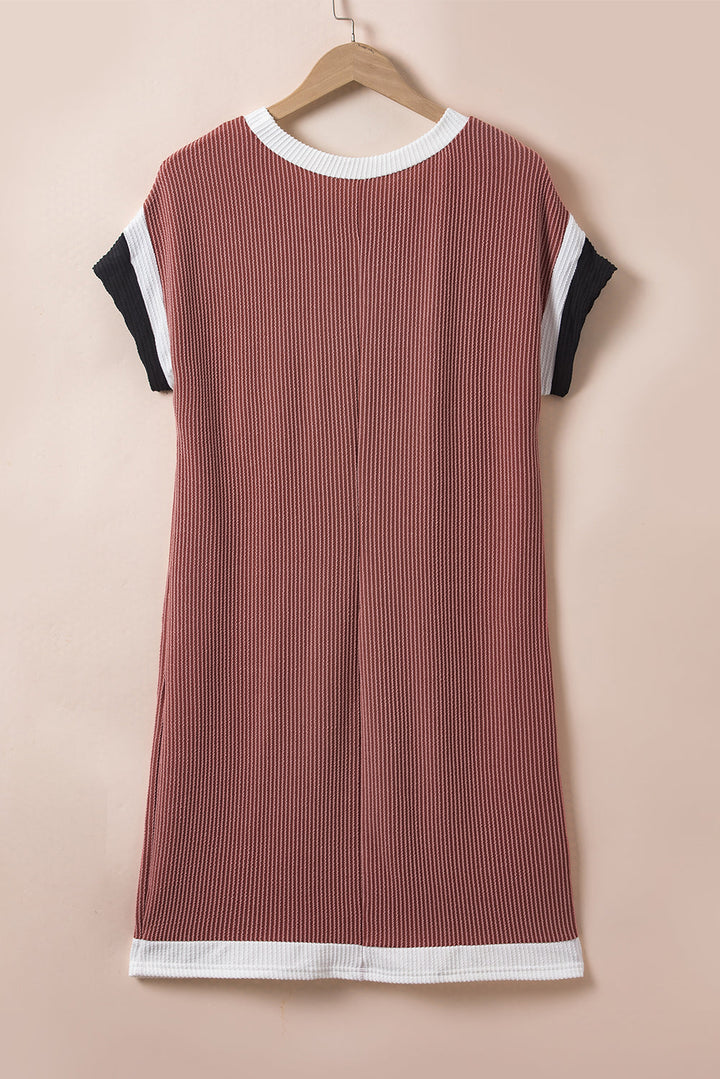 Textured Colorblock Edge Patched Pocket T Shirt Dress