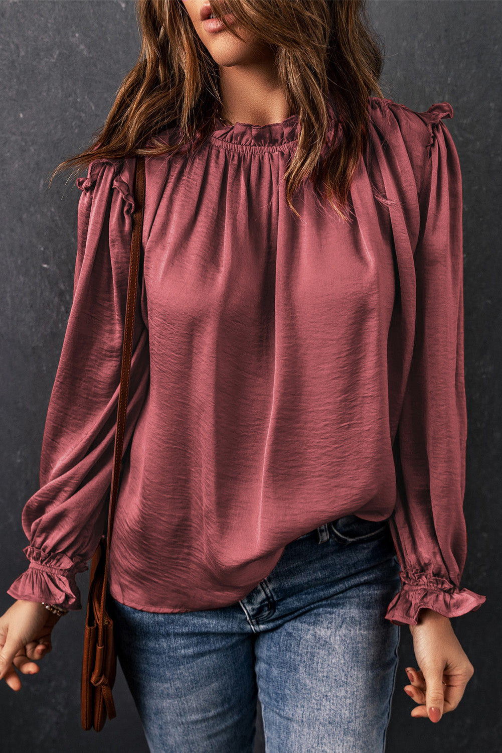 Frilled Neck Ruffled Long Sleeve Blouse